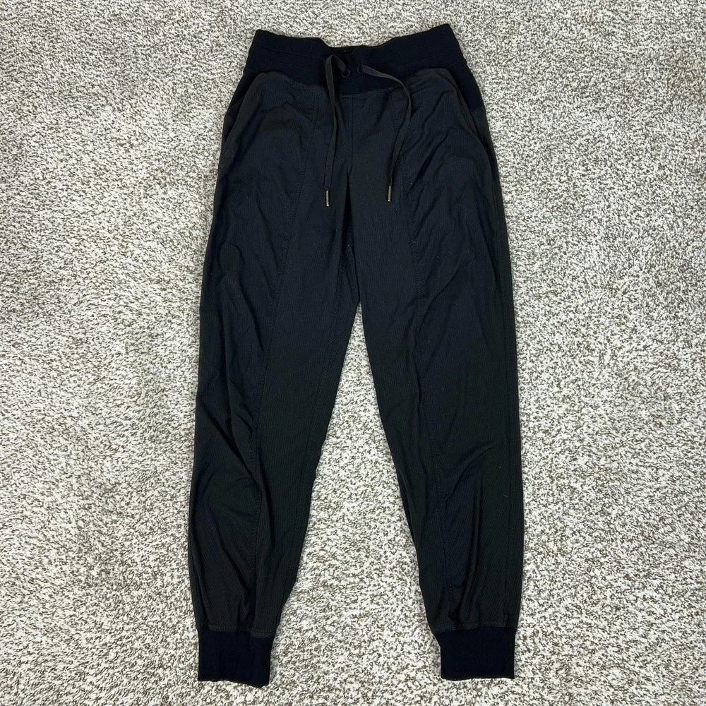 Lululemon Pant Womens Small Black Woven Jogger Elastic Waist Pockets Gym Workout